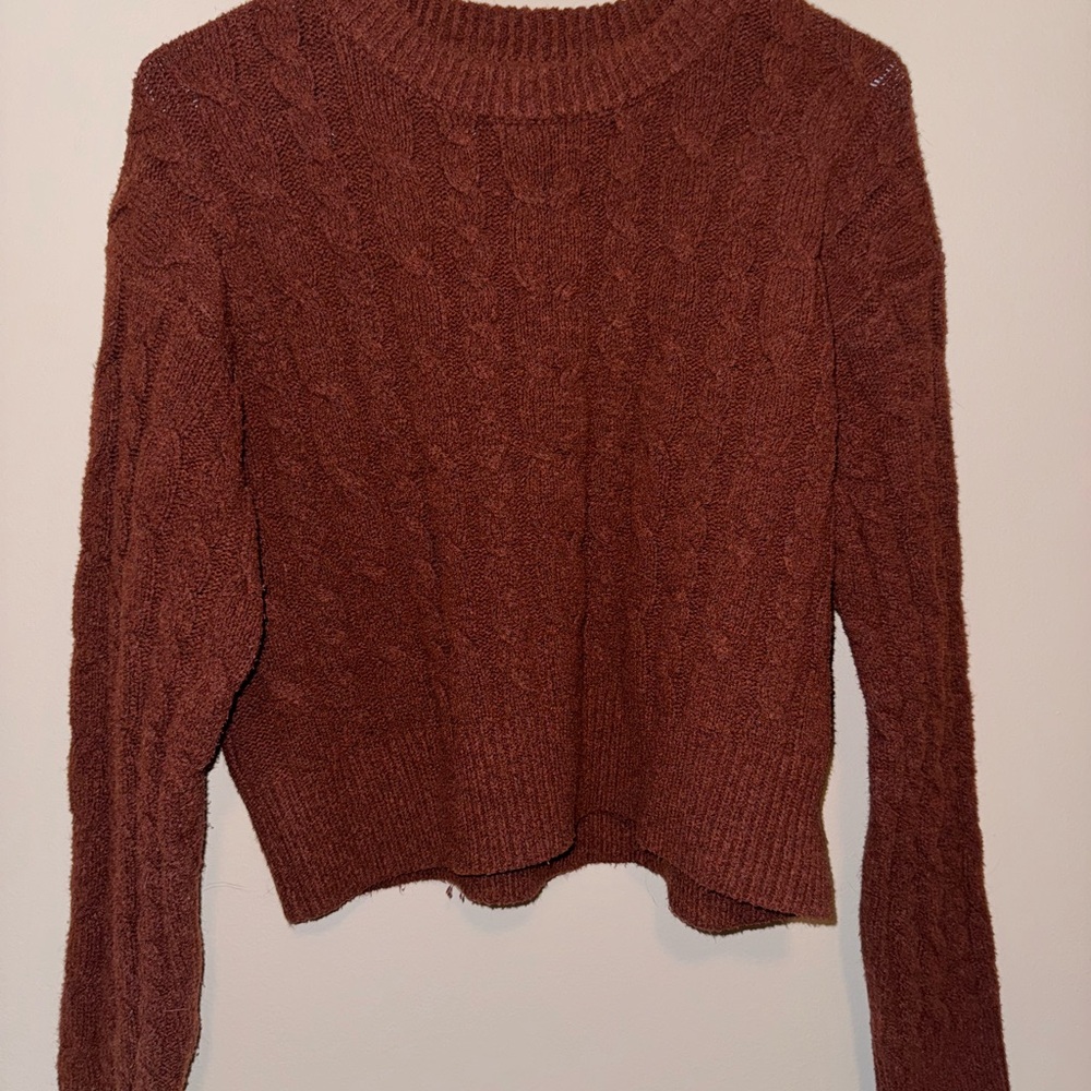a new day Brown Crew Neck Cable Knit Sweater